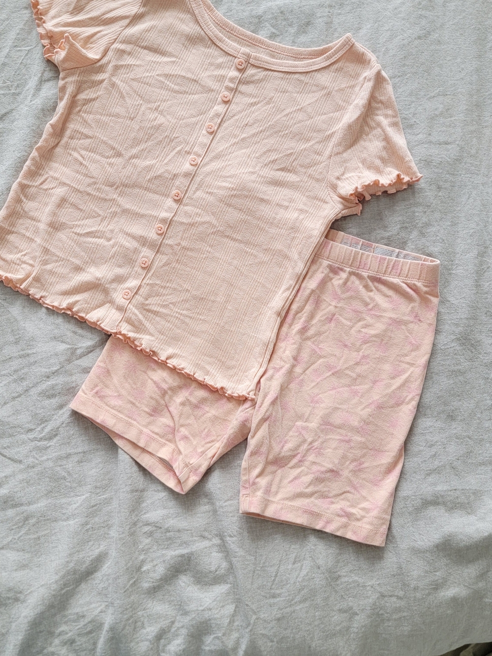 Peach Ribbed Button Front Lounge Set